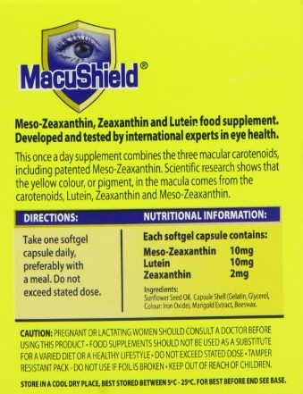 Lutein-zeaxanthin-meso-zeaxanthin eye supplement_Macushield_Nutritional info